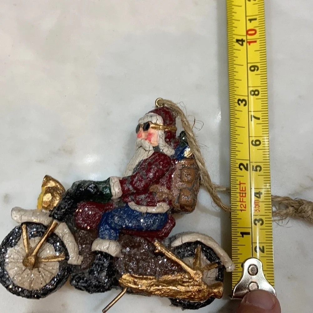 Sunglass Sparkly Santa on motorcycle ornament